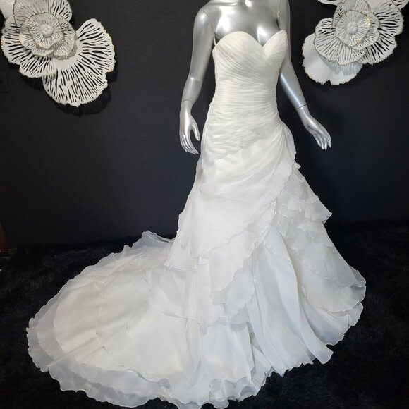 NWT~$1580~DEMETRIOS~4/6~IVORY OFF WHITE RUCHED RUFFLED STRAPLESS WEDDING DRESS - Picture 4 of 16